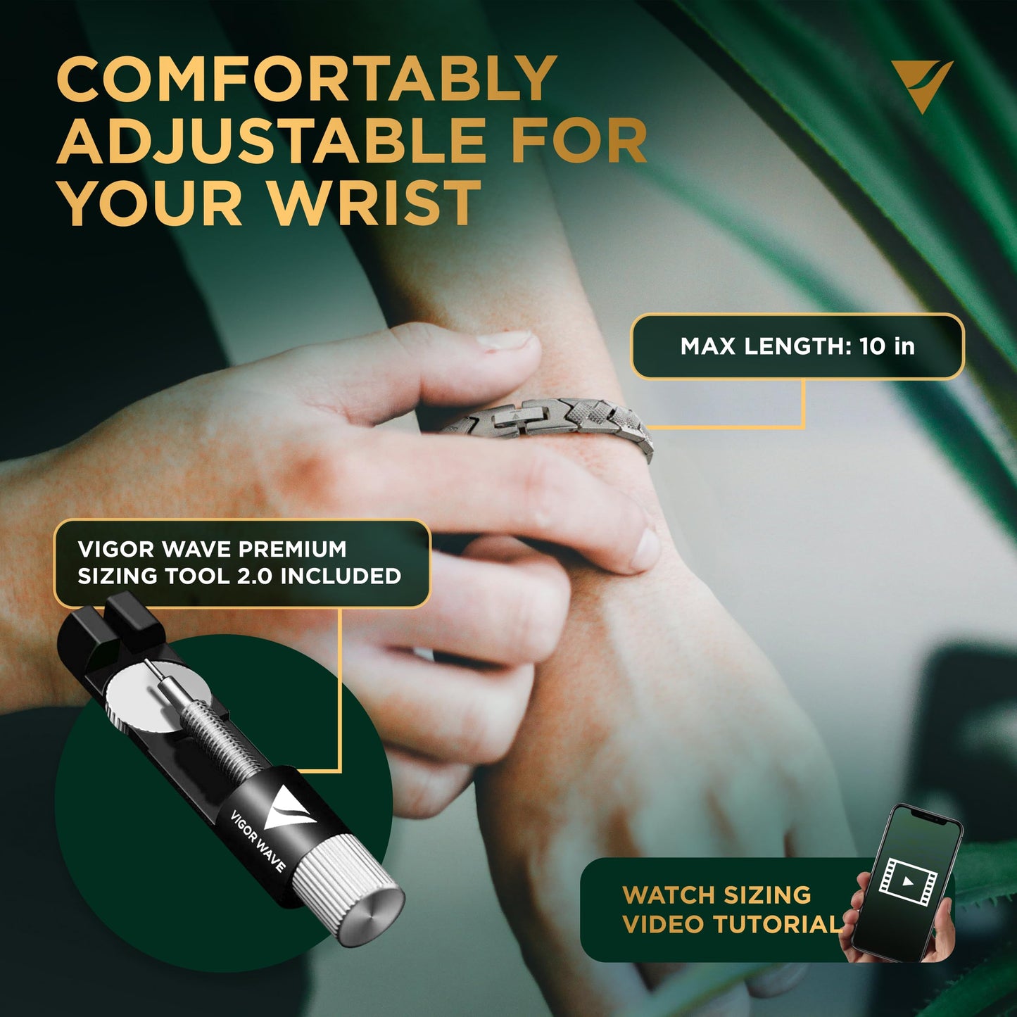 Vigor Wave® Magnetic Therapy Titanium Bracelet for Men — Unique Braided Model, Black