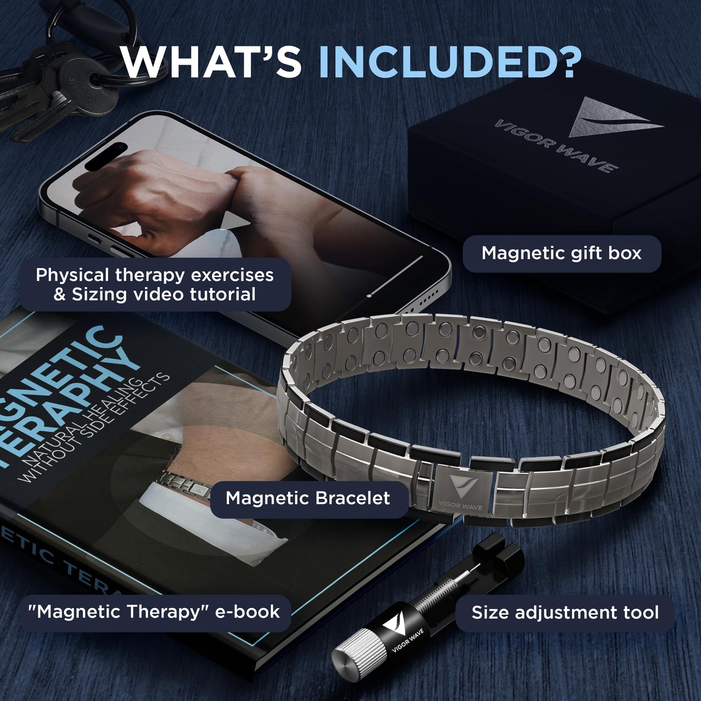 Vigor Wave® Magnetic Therapy Titanium Bracelet for Men, Gunmetal
