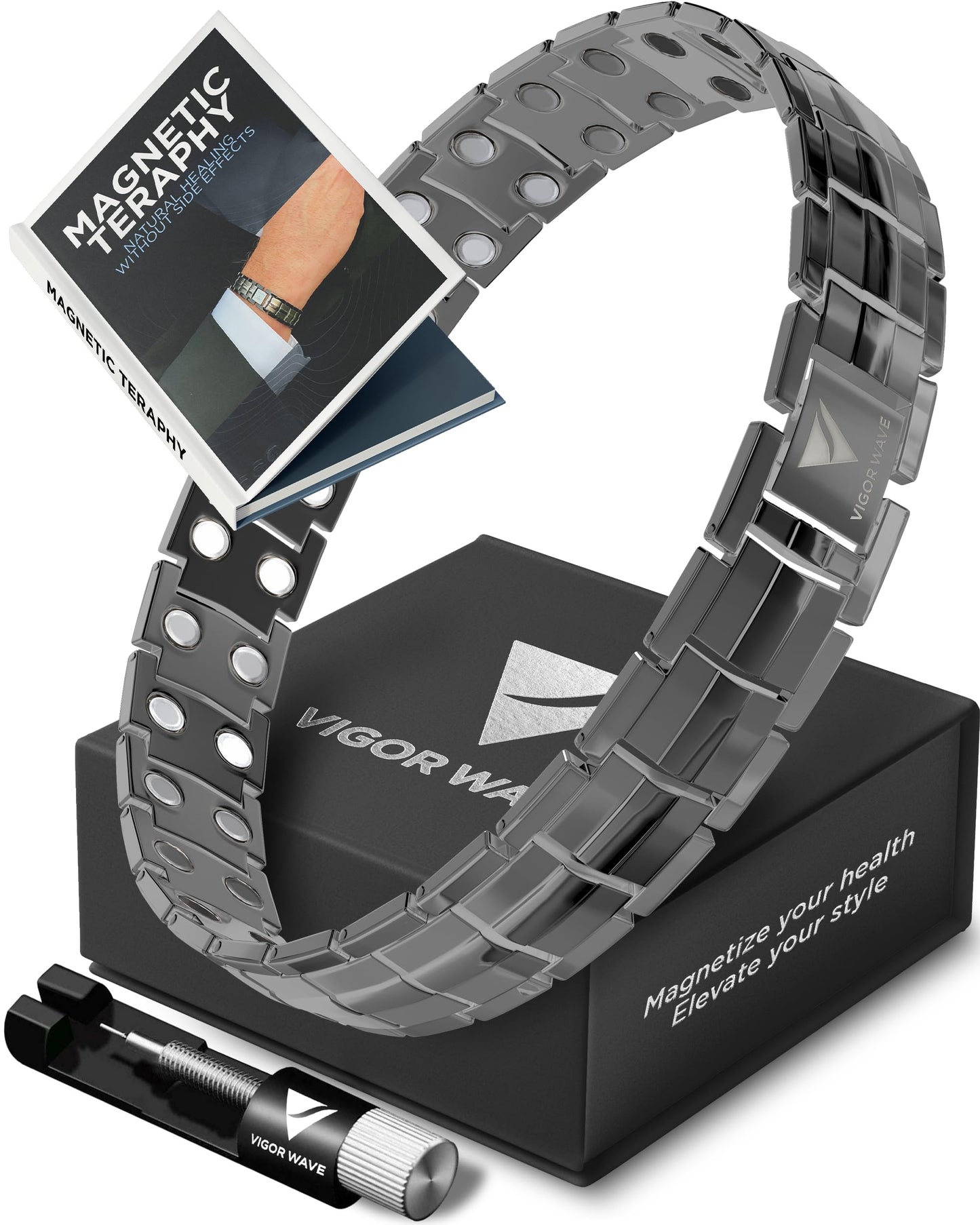Vigor Wave® Magnetic Therapy Titanium Bracelet for Men, Gunmetal