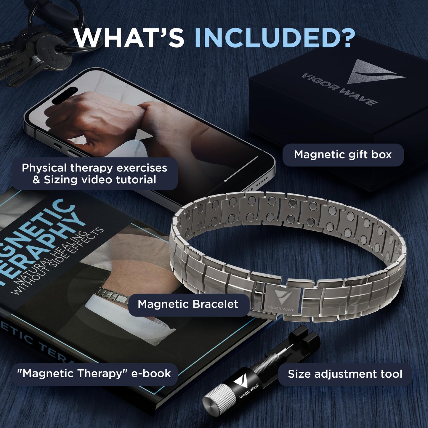 Vigor Wave® Magnetic Therapy Titanium Bracelet for Men, Titanium