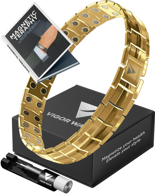 Vigor Wave® Magnetic Therapy Titanium Bracelet for Men, Gold