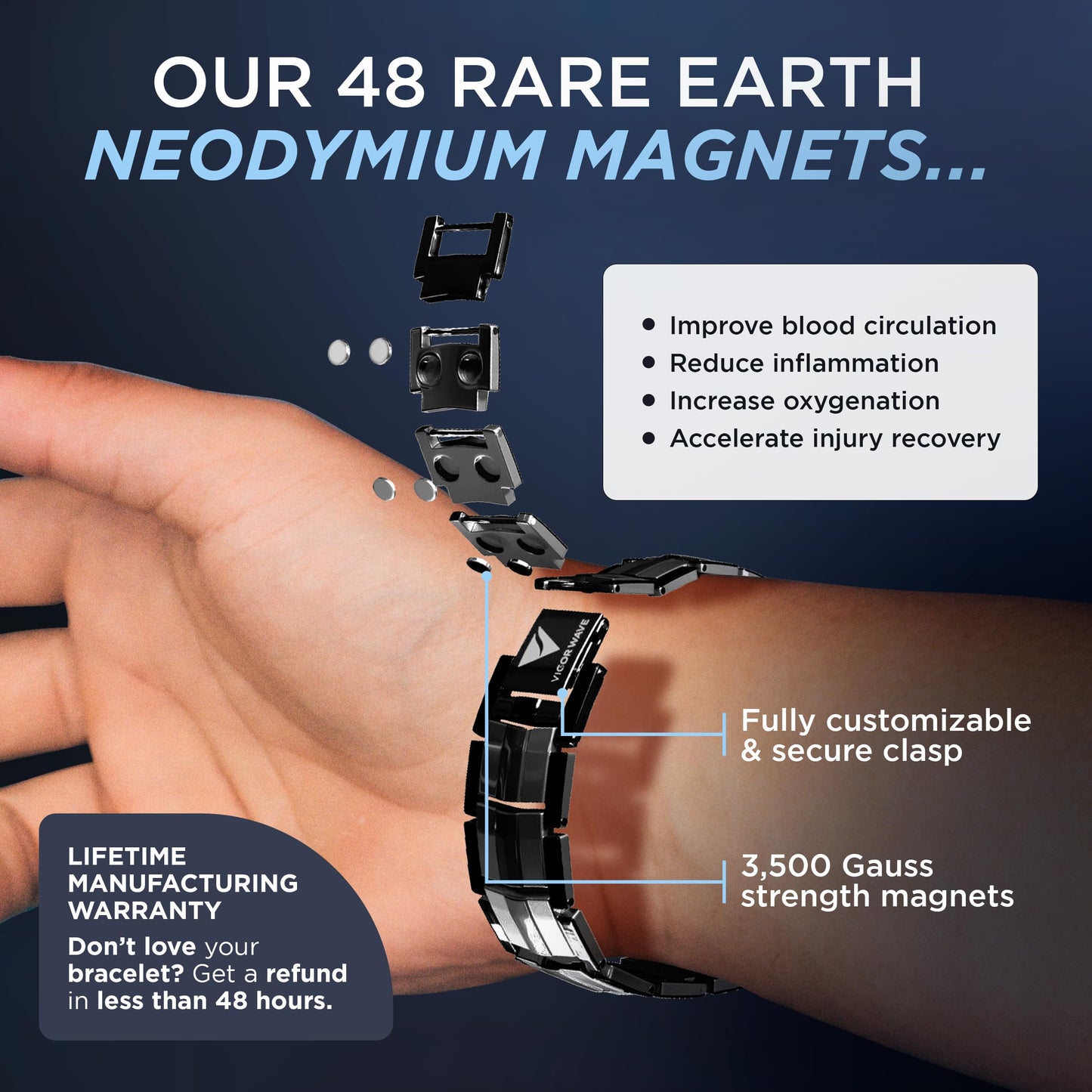 Vigor Wave® Magnetic Therapy Titanium Bracelet for Men, Black