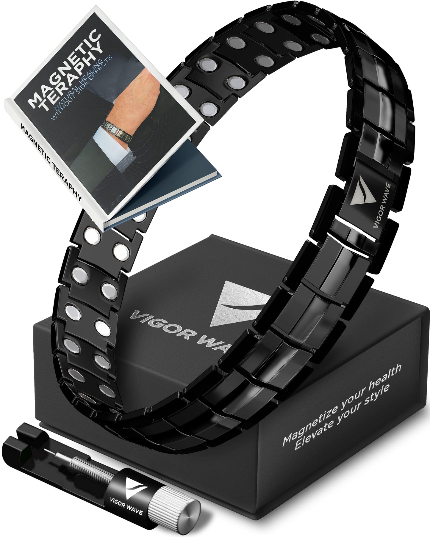 Vigor Wave® Magnetic Therapy Titanium Bracelet for Men, Black