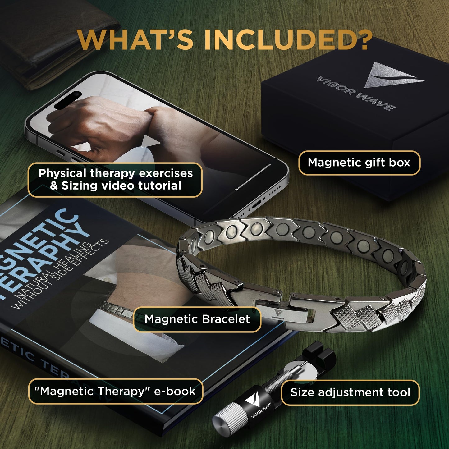 Vigor Wave® Magnetic Therapy Titanium Bracelet for Men — Unique Braided Model, Silver